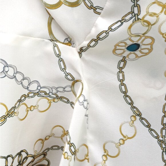 Violeta by Mango Cream V-neck Long Sleeve Blouse with Chains Pattern EUC - Picture 8 of 11